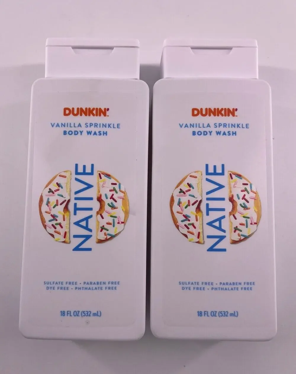 Native DUNKIN VANILLA SPRINKLE Body Wash 18oz LIMITED EDITION Lot Of 2 New
